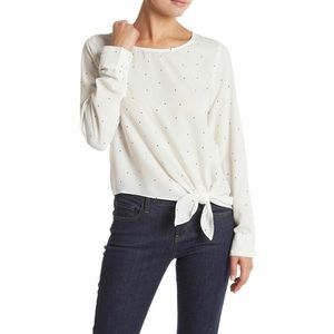 Socialite NEW White/Black Polka Dot Tie Hem‎ Blouse